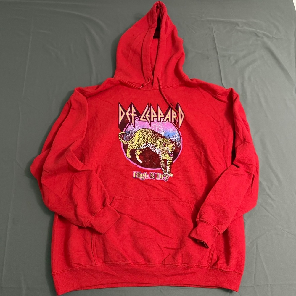 Def‎ Leppard High N' Dry Red Pullover Hoodie Size Large